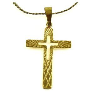 Cross Pendant Marked Condor on Added Chain Necklace Religious Jewelry